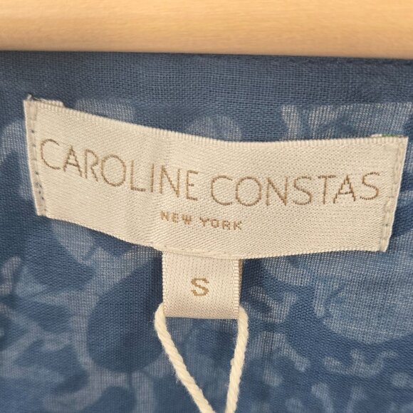 Caroline Constas Blue White Puff Sleeve Floral Aztec Geometric Lined Mini Dress - Picture 12 of 15